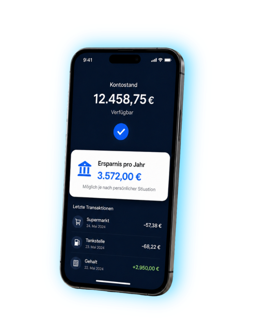 Finizium App – Kontostand und jährliche Ersparnis